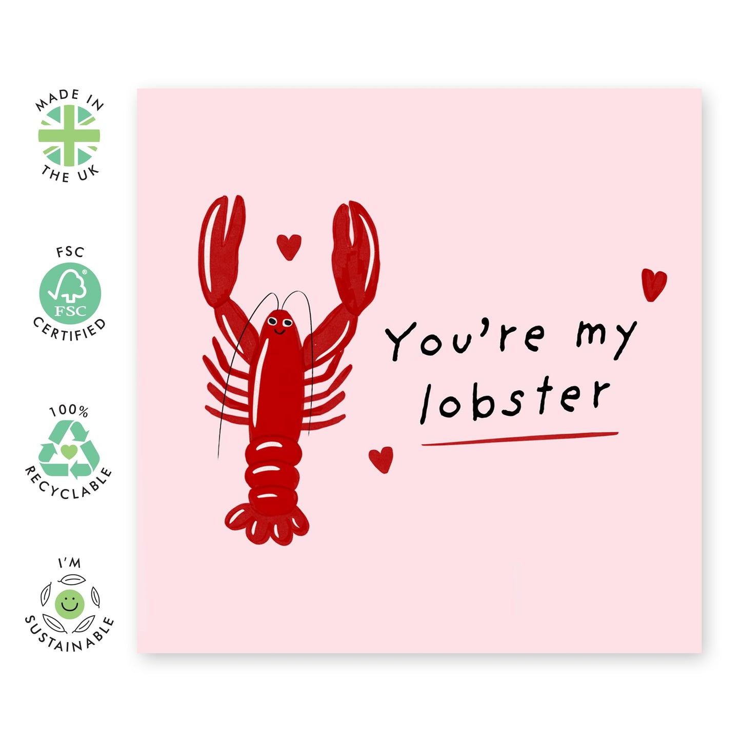Romantic Lobster Greeting Card - "You're My Lobster" - Cute Anniversary, Valentine's, or Birthday Card for Partner, Boyfriend, Girlfriend, Husband, or Wife - Comes with Fun Stickers