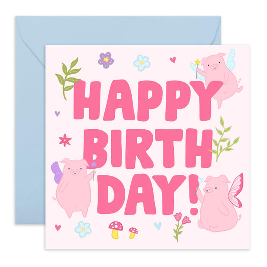 Birthday Cards Her - Happy Birthday Fairy Pigs - Sister Birthday Card - Best Friend Birthday Card - Cheeky Greeting Cards For Her Mum Aunt - Comes With Fun Stickers By Central 23
