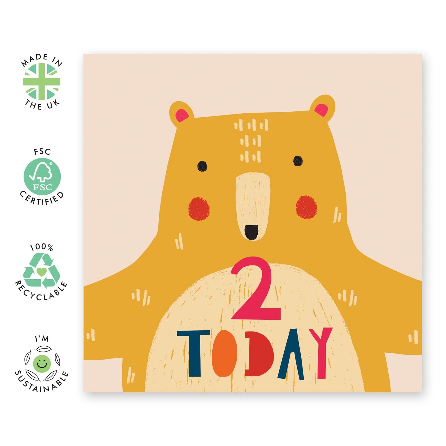 Happy 2nd Birthday Cards And Envelopes - Two Today Cute Bear - Second Birthday Cards For Kids Age Two - 2 Year Old Bday Gifts For Baby Daughter Son Boy Girl - Comes With Fun Stickers By Central 23