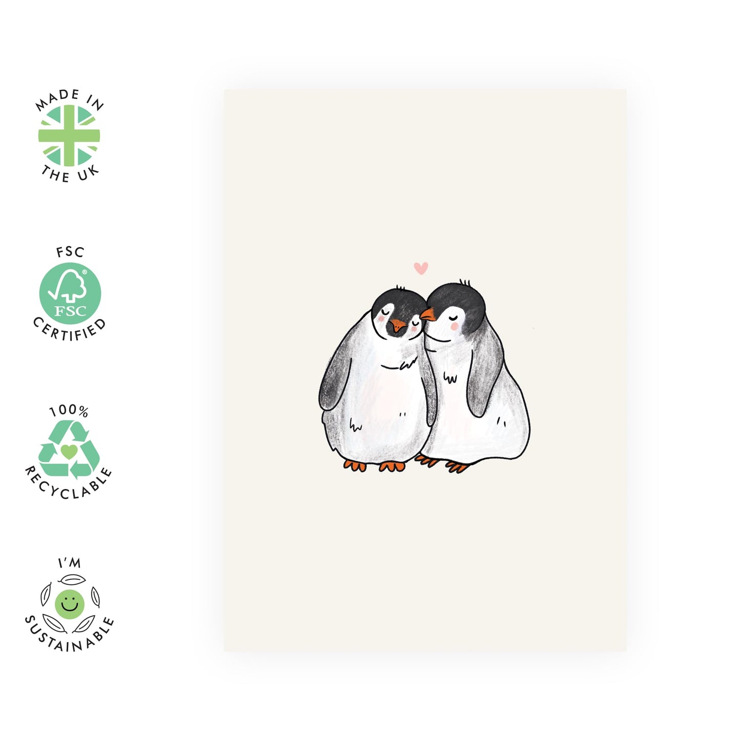 Penguin Anniversary Card - 'Penguins Heart' - Valentines Day Card For Boyfriend Girlfriend - Sweet Romantic Gifts For Him Her Husband Wife - Comes With Stickers