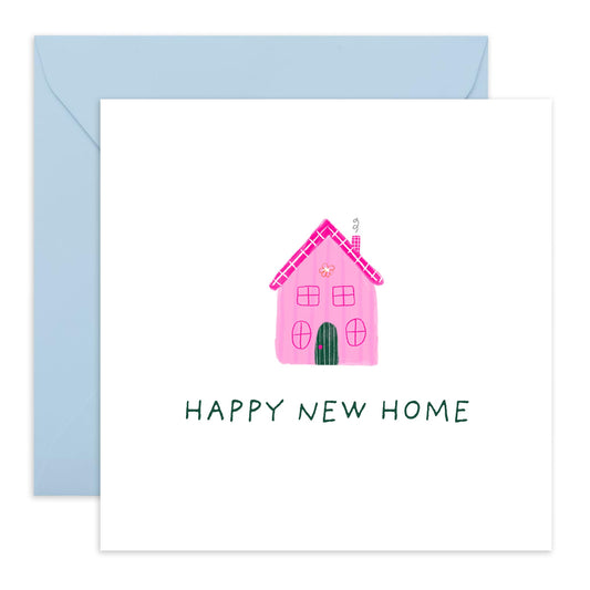 Congratulations Card - 'Happy New Home Pink Houses' - Gifts for New Neighbours, Friends, Son, Daughter, BFF, Sister - New Beginnings - Comes with Fun Stickers
