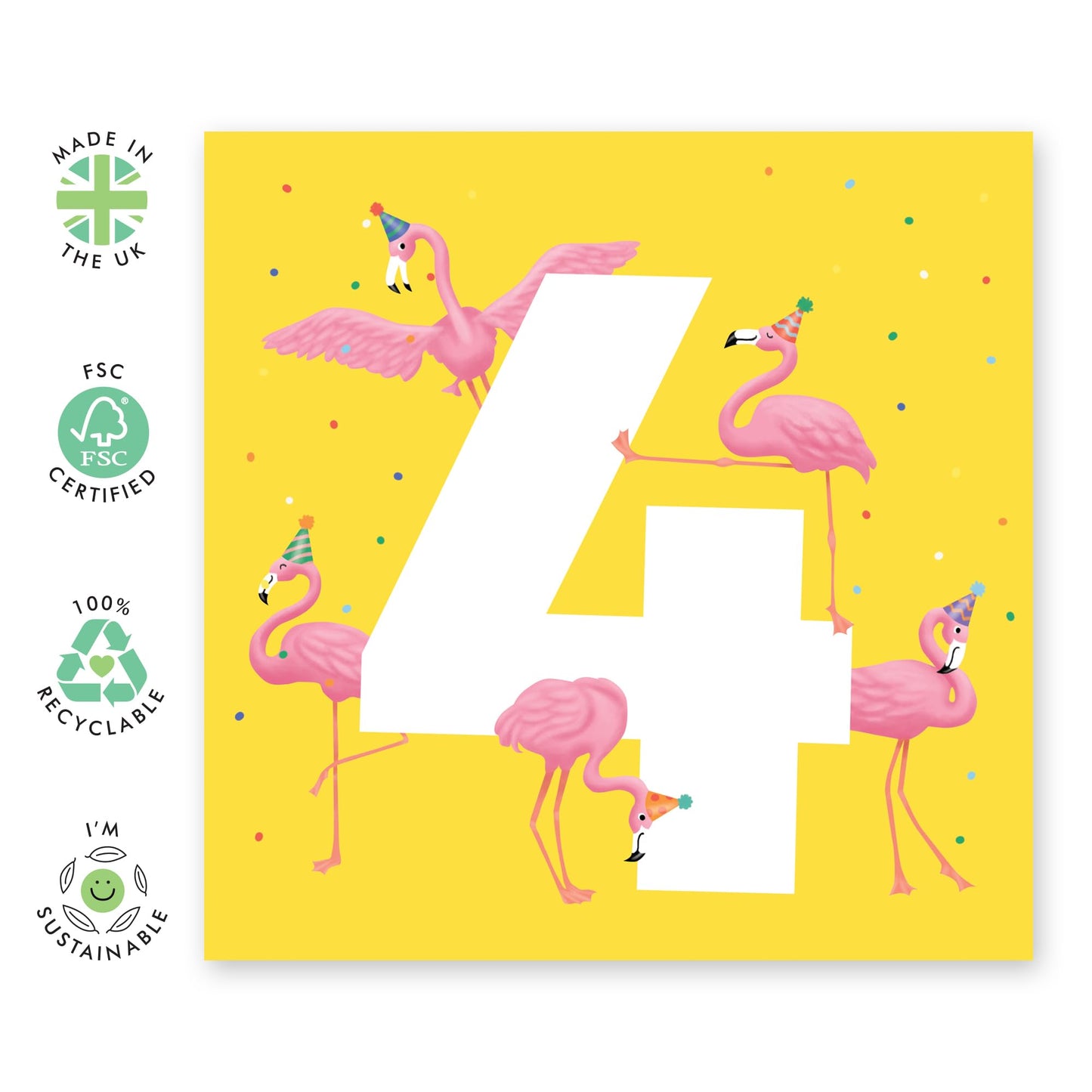 4th Birthday Card Daughters - Flamingo Age 4 - Baby Milestone Cards Age Four - Forth Birthday Cards - Animal - Gifts For Girls Granddaughter Niece Toddlers - Comes With Sticker By Central 23