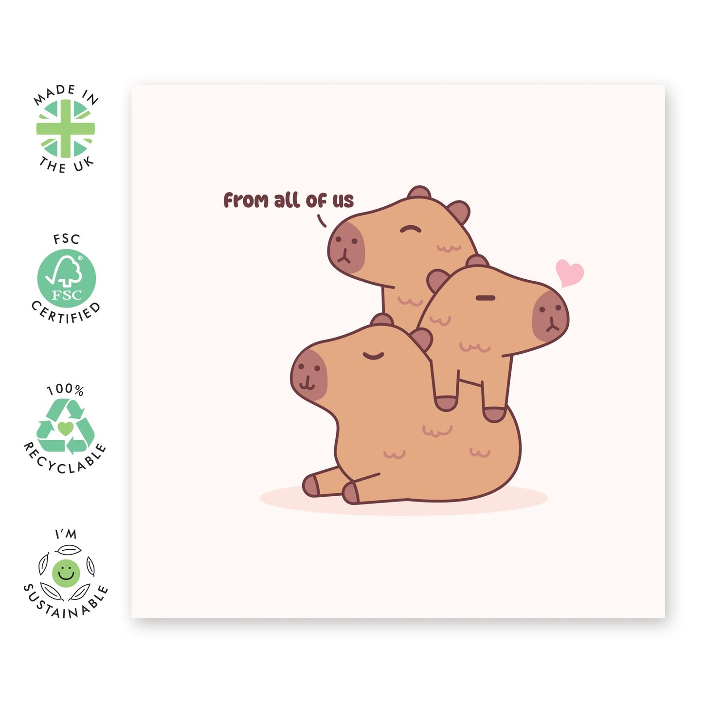 Birthday Card Greeting From Everyone - 'Capy From All Of Us Kawaii' - Gifts for Family, Friends, Teammates, Classmates, Groupmates, Relatives - Cute Adorable - Comes with Fun Stickers