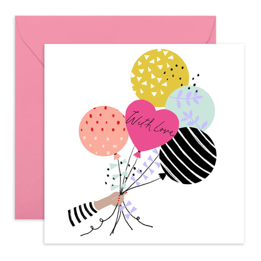 Valentines Card Girlfriend - With Love Balloons - Mothers Day Card From Son Daughter - Wife Anniversary Card - Birthday Card For Women - Love Cards For Her - Comes With Stickers By Central 23