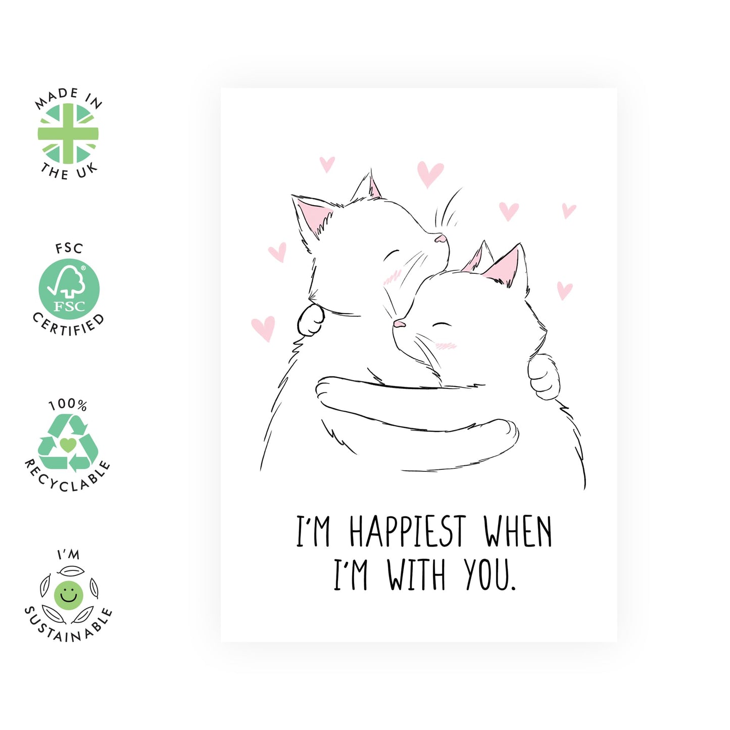Anniversary Card For Her - Happiest When I'm With You Cats - Birthday Card Men Women - For Husband Wife - Valentines Card Boyfriend Girlfriend Couples - Comes With Fun Stickers By Central 23