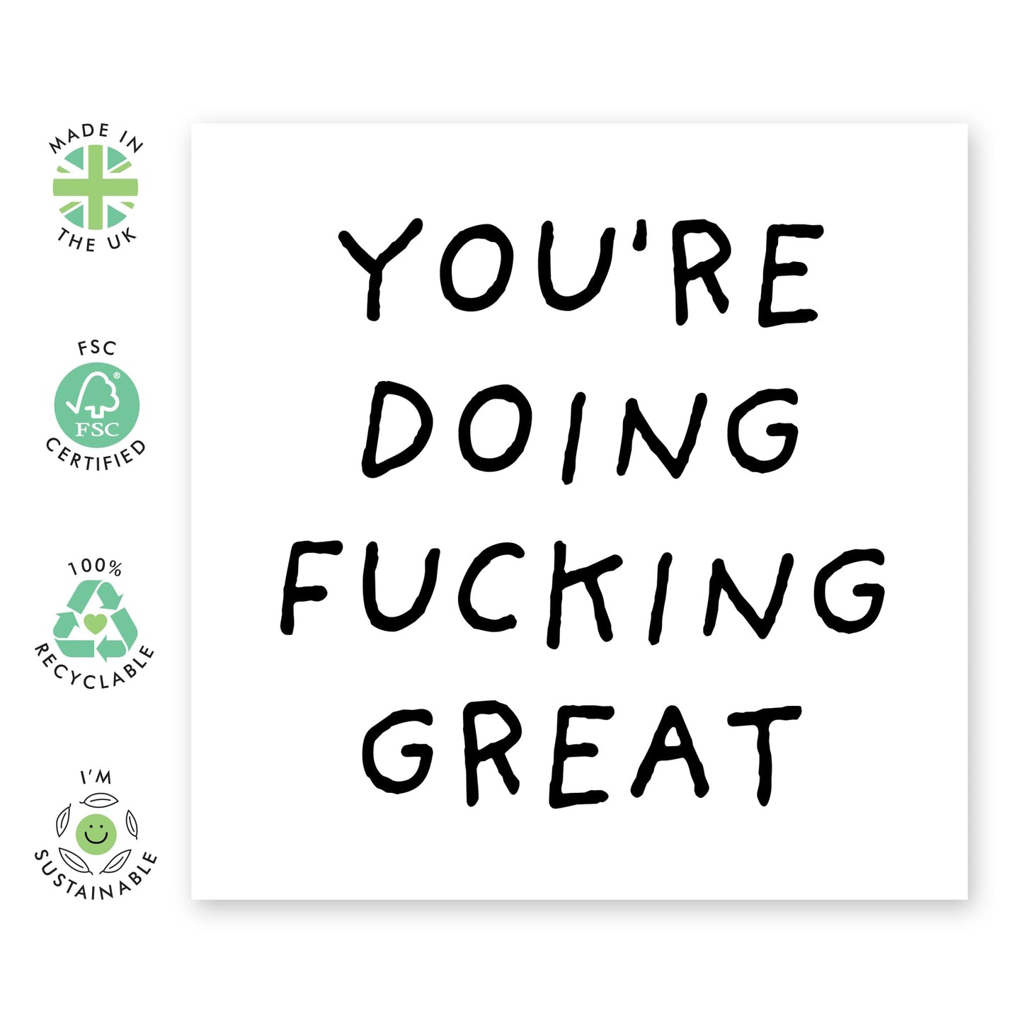 Cheering Up Greeting Card - 'You're Doing F*cking Great' - Gifts for Colleagues, Co-workers, Son, Daughter, Niece, Nephew, Family, Relatives, Students - Go Go Go - Comes with Fun Stickers
