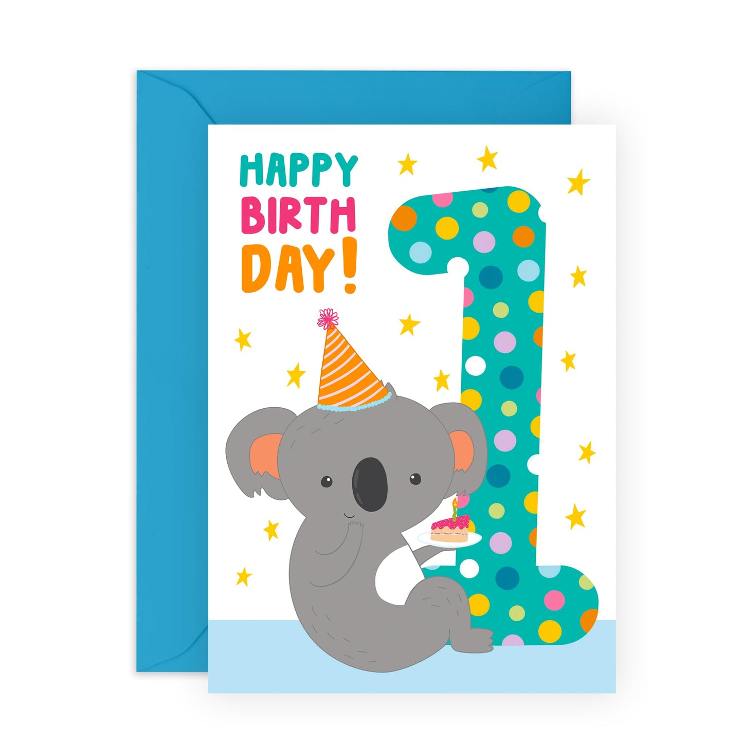 1st Birthday Cards For Kids - Cute Koala Age One - Happy First Birthday Card For Girl Boy Baby Toddler - Milestone Cards Bday - Gifts For Godson Granddaughter - Comes With Stickers By Central 23