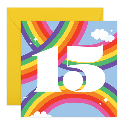 15th Birthday Card For Boys Girls - Rainbow Sky 15 - Happy Fifteenth Birthday Card For Teens - Rainbow - Gifts For Son Daughter - Bday Cards For Nephew Niece - Comes With Fun Stickers - By Central 23