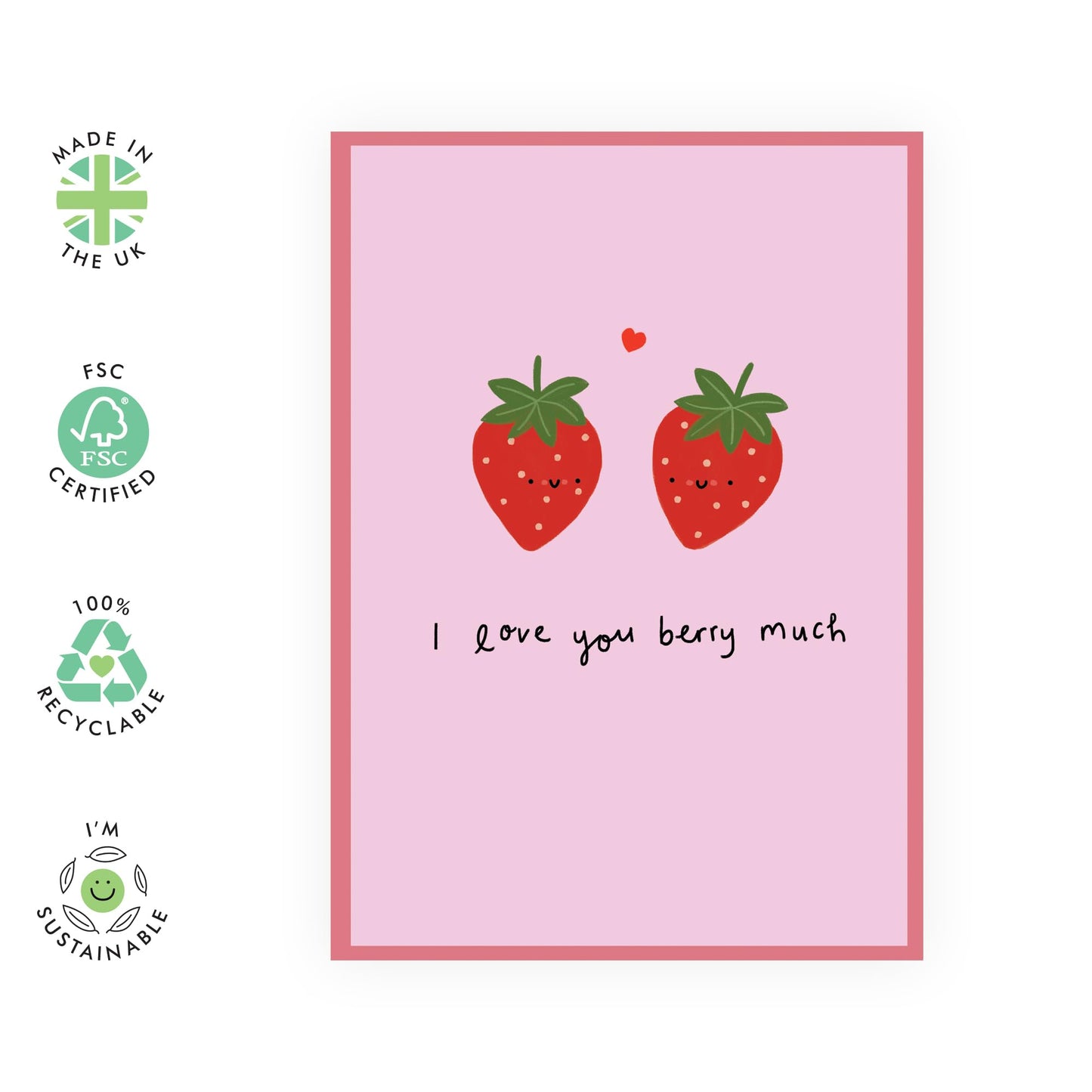 Anniversary Card for Girlfriend Boyfriend - 'LOVE YOU BERRY MUCH' - I Love You Gift for Wife Husband Partners - Valentine Card for Kids Comes with Stickers