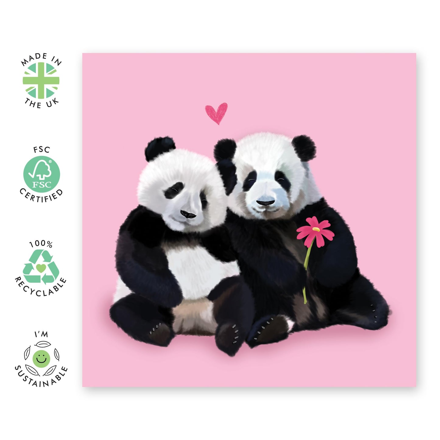 Couple Anniversary Card - 'Love Pandas Pink' - Panda Valentines Card For Kids Girls Boys - I Love You Gifts For Husband Wife Boyfriend Girlfriend - Comes With Fun Stickers