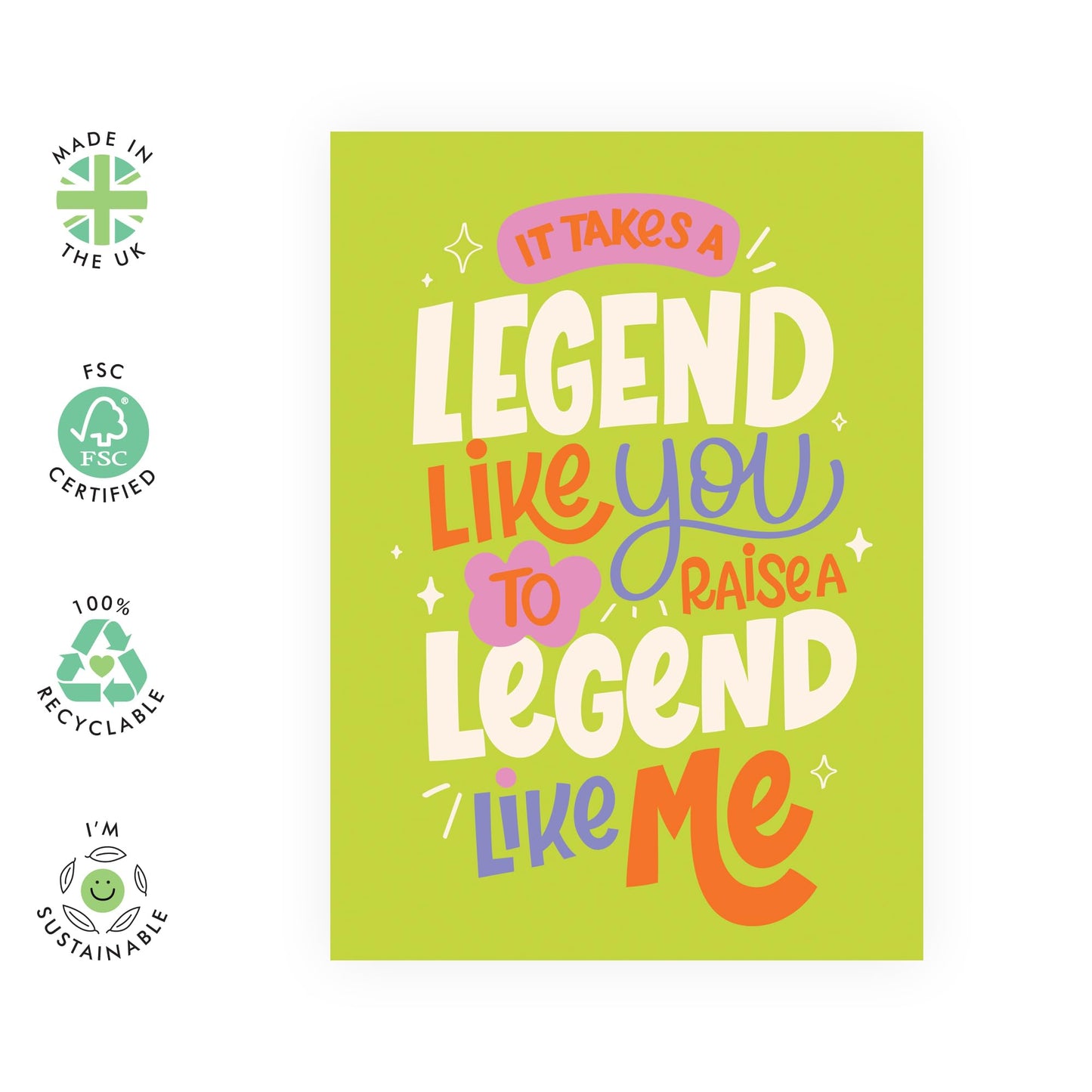 Thank You Card for Them - It Takes A Legend Like You - For Mum Her Mummy Ma Dad Mother Father Parents Grandparents - Ideal for Birthdays, Mother's Day, Fathers Day - Comes With Stickers