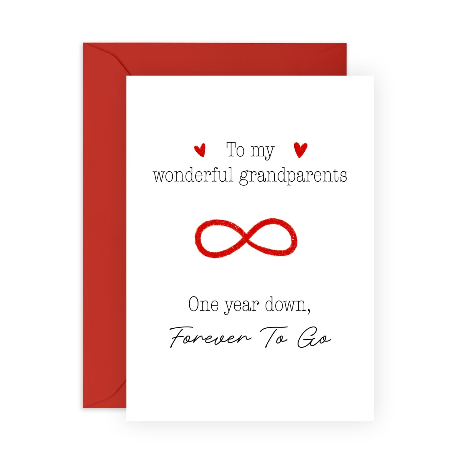 Anniversary Card for Grandparents, Grandma, Grandad - 'One Year Down, Forever to Go' - For Celebrating Love and Milestones - Blank Inside with Premium Red Envelope