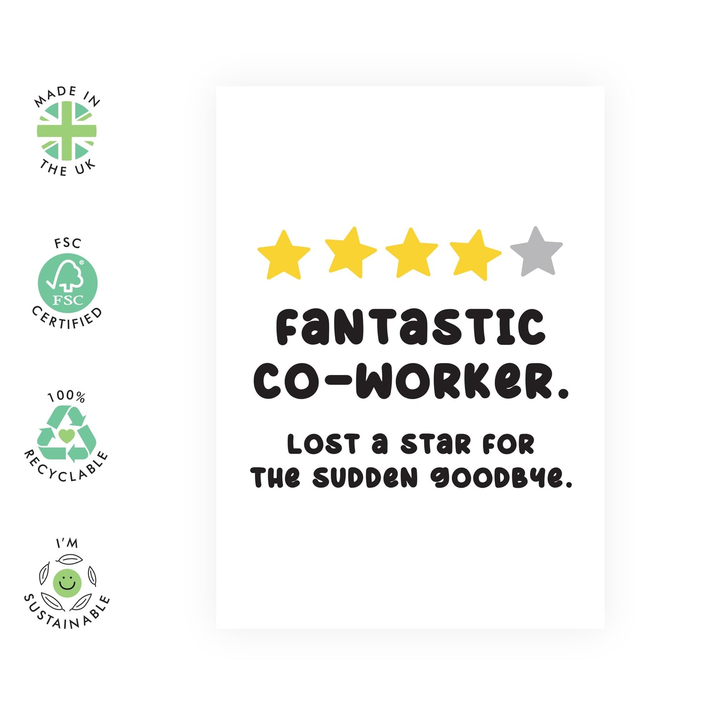 Hilarious Leaving Card - 'Fantastic Co-Worker' - Jokes for Colleagues, Partners, BFF, Besties, Office Mates,Work Mate, Bruv, - 4 Stars - Comes with Fun Stickers
