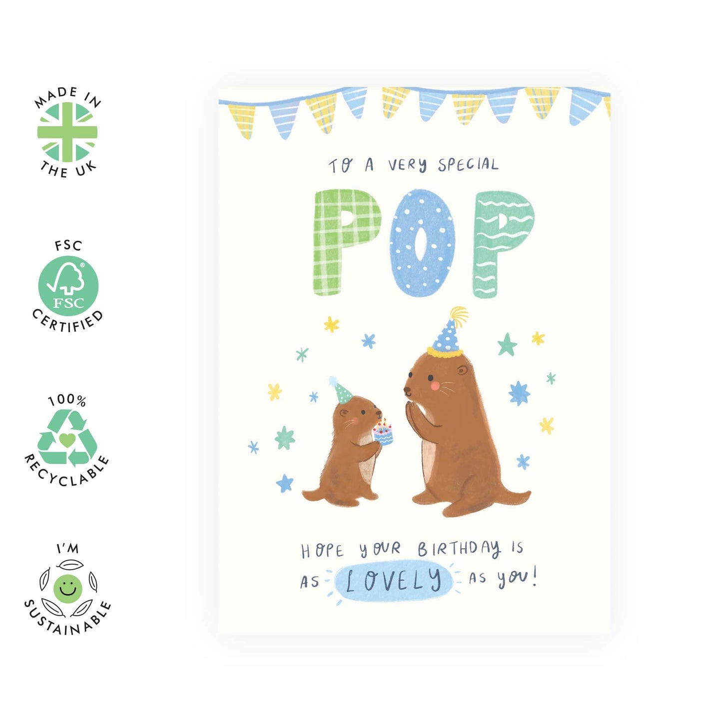 Birthday Cards For Men - To A Very Special Pop - Otter Birthday Greeting Cards For Grandpa Grandfather Grandad - Birthday Card For Him - Comes With Stickers - By Central 23