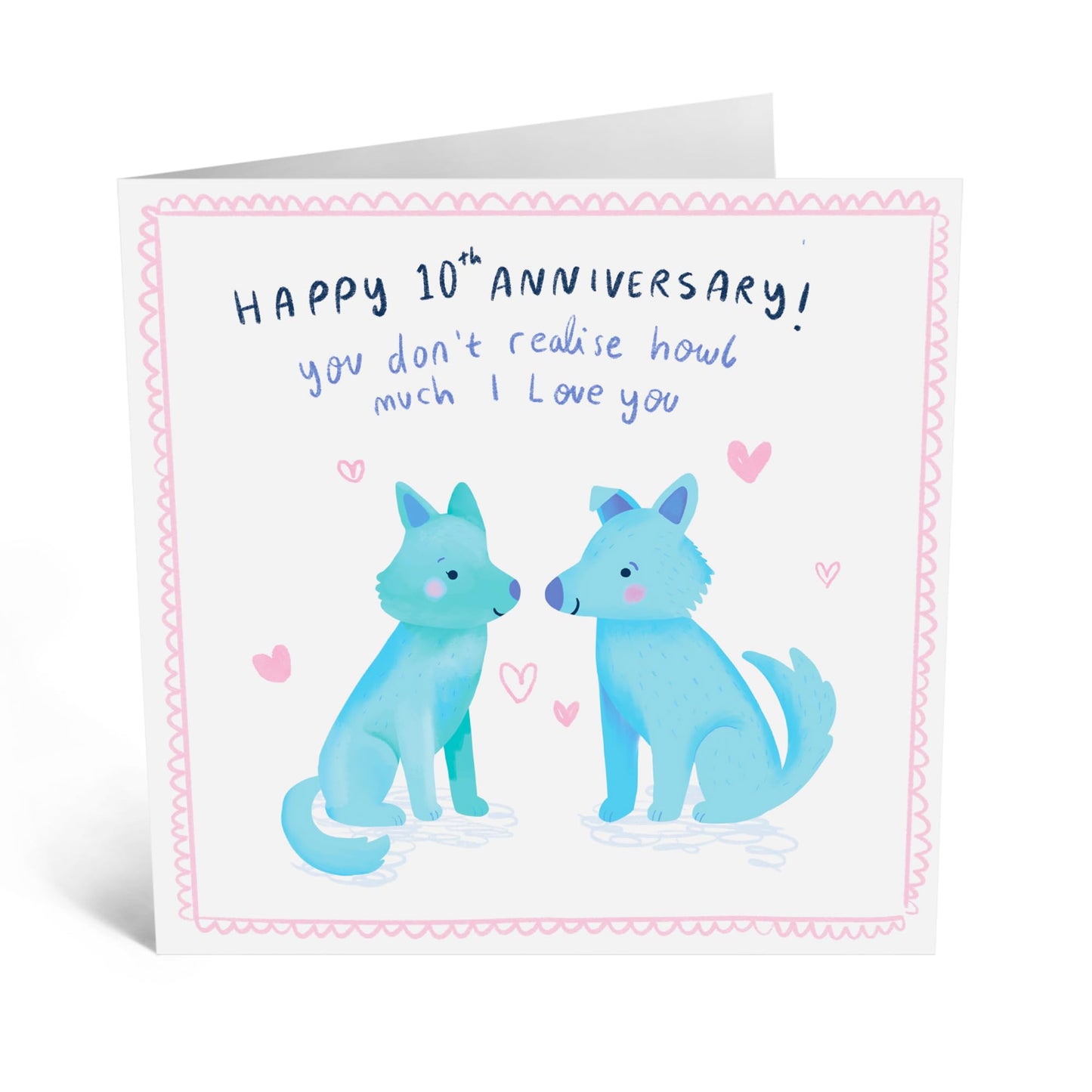 Anniversary Greeting Card - '10TH ANNIVERSARY WOLVES' - Perfect for Celebrating a Decade of Love with Wolf-Themed - Ideal for Adding a Touch of Wild Romance and Joy - Comes With Stickers By Central 23
