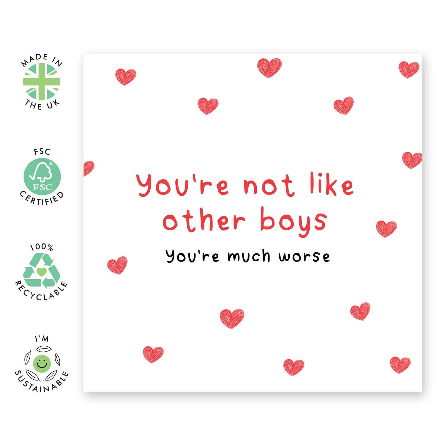 Quirky Greeting Card - 'YOU'RE NOT LIKE OTHER BOYS!' - Perfect for Celebrating Unique Connections with a Fun Twist - Ideal for Husband Family Partners Boyfriend - Comes With Stickers By Central 23
