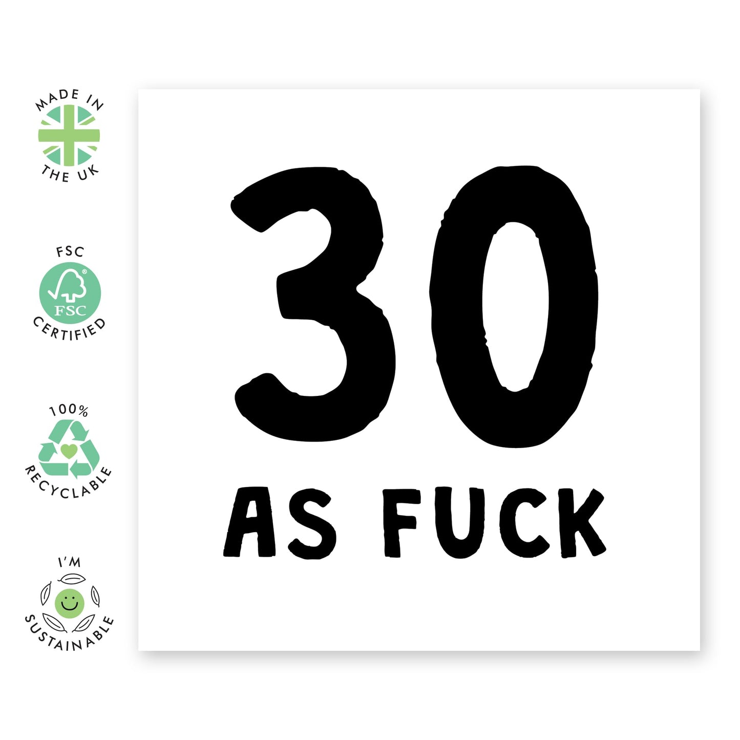 Birthday Card For Men Women - 30 As Fuck - Birthday Cards Son Daughter - 30th Birthday Greeting Cards - Brother Sister Birthday Cards - Niece Nephew - Comes With Fun Stickers By Central 23