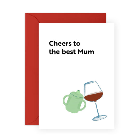 Mum Birthday Card - Cheers - Thoughtful Mothers Day Card for Her, Wife, Mummy, Mama, Ma, Grandma, Granny, In Law, Ladies, Women - From Son, Daughter, Husband - Red Wife - Comes With Stickers