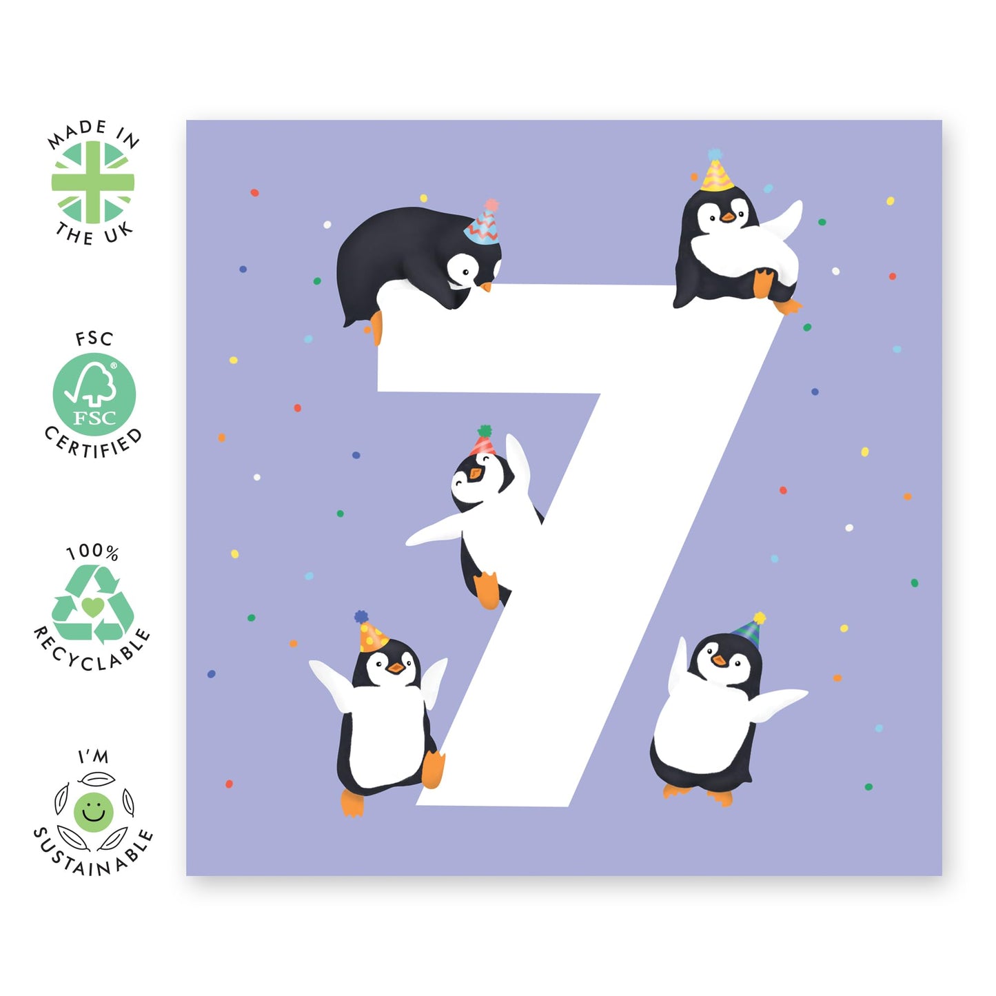 Boys Girls 7th Birthday Card - Penguin Age 7 - Toddler Milestone Cards Age Seven Year Old - Seventh Birthday Cards For Niece Nephew - Gifts For Daughter Son - Comes With Sticker By Central 23