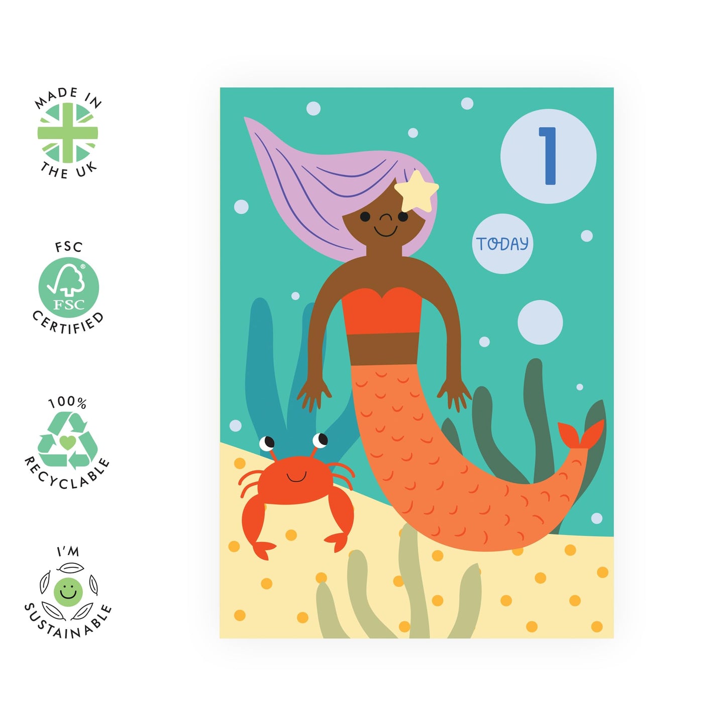 Birthday Cards For Daughter - Childrens Mermaid Age 1 - Happy 1st Birthday Card Niece - Cousin Birthday Card Female - One Year Old Girl Birthday Card Toddlers - Comes With Stickers By Central 23