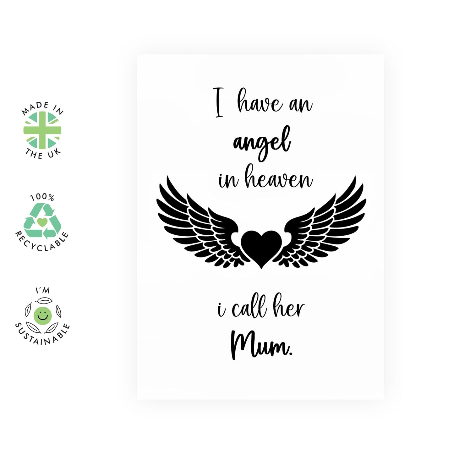 In Loving Memory Mother's Day Card - ‘I Have an Angel in Heaven’ Poem - Memorial Remembrance Card for Deceased Mum - Heart & Wings Design - Includes Premium White Envelope