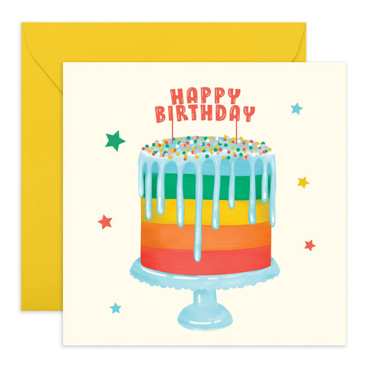 Happy Birthday Card Girls And Boys - Happy Birthday Rainbow Cake Sparkle - Cake - Sweet Greeting Cards For Son Daughter - Birthday Card For Nephew Niece- Comes With Stickers By Central
