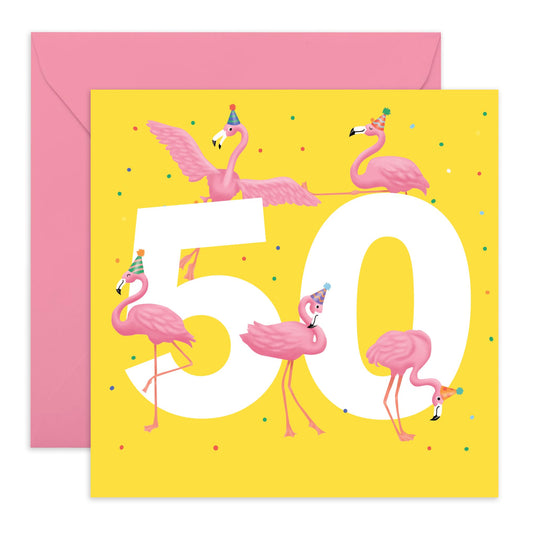 50th Birthday Card For Women - Flamingo Age 50 - Animal Birthday Card - Wife Mum - Sister - Happy Fiftieth Birthday Greeting Card Female Friends - Comes With Fun Stickers - By Central 23