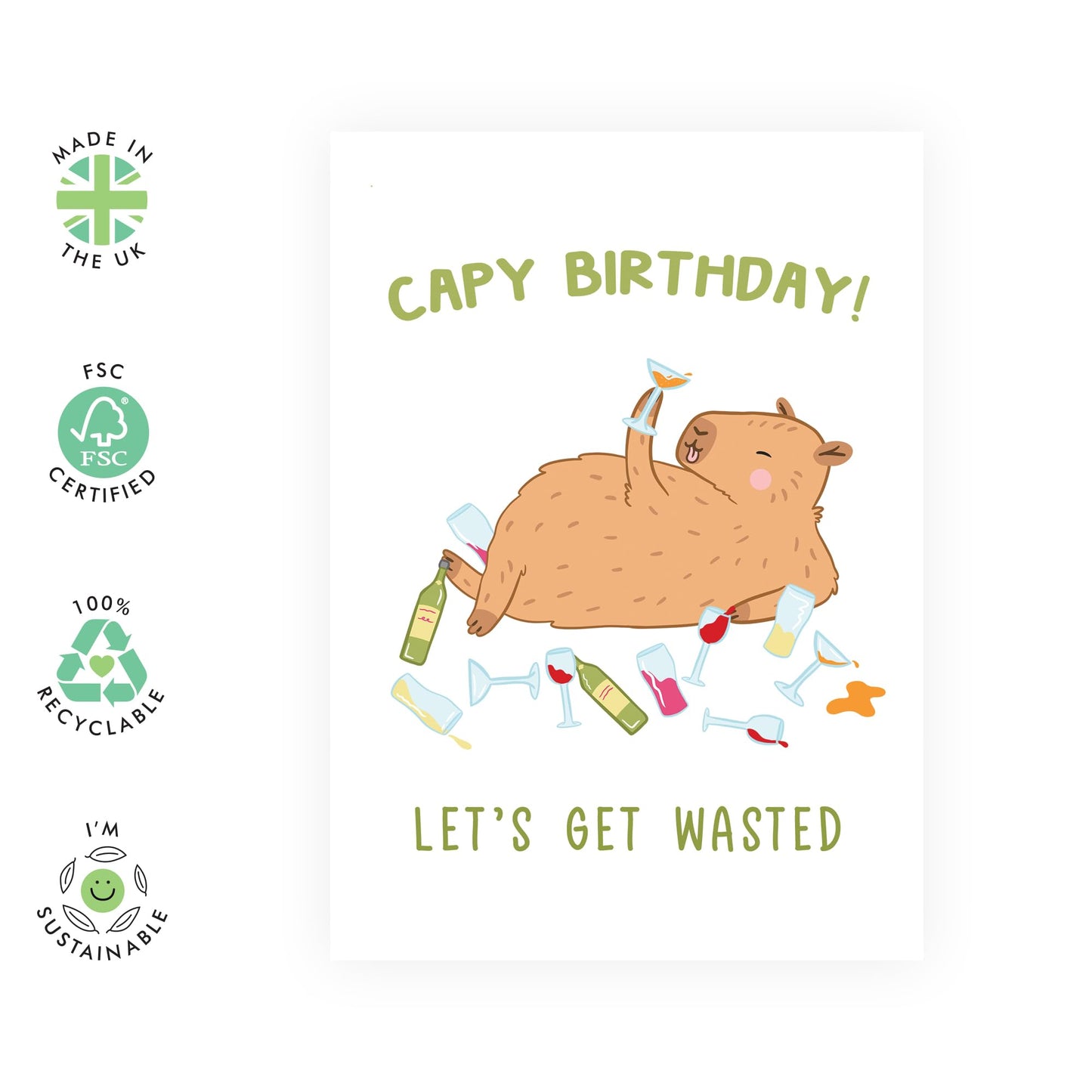 Celebration Card For Friends - Capybara Birthday Get Wasted - Birthday Greeting Cards For Women - All Occasion Cards Aunt Sister Best Friend - Gifts For Her - Comes With Fun Stickers - By Central 23