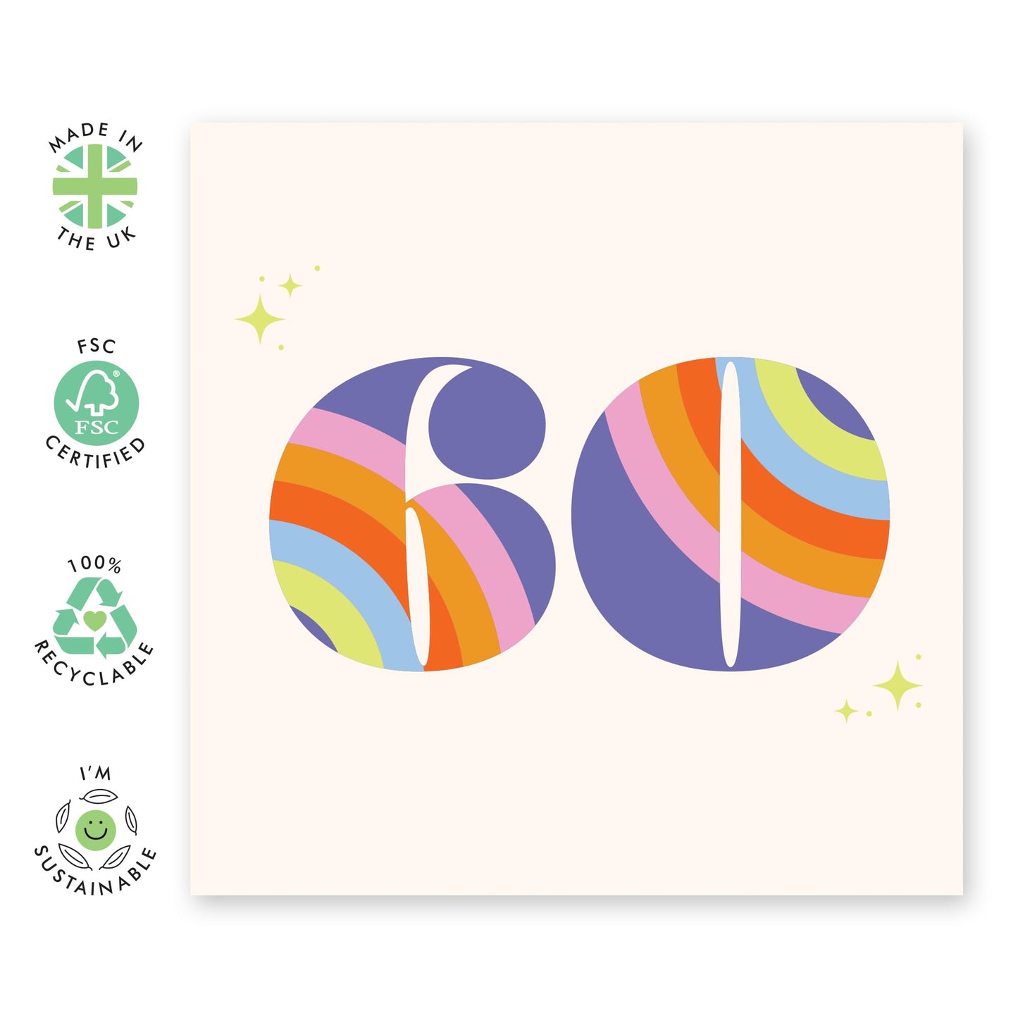 60th Birthday Card For Women - Rainbow Font 60 - Mummy Birthday Greeting Card - Happy Sixtieth Birthday Cards For Grandma - Rainbow - Sister Friends Mum - Comes With Fun Stickers - By Central 23