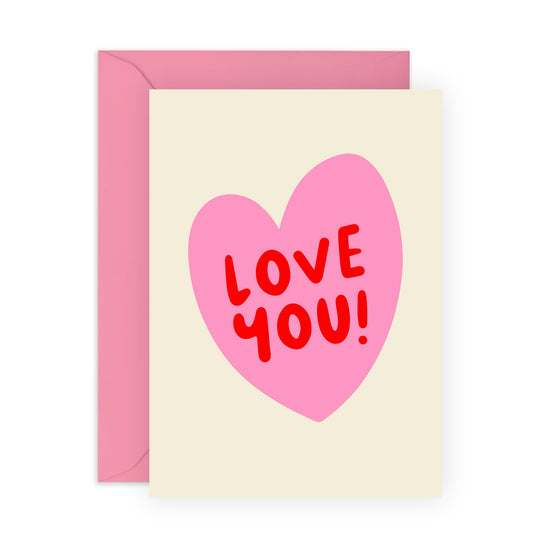 Sweet Greeting Card - 'LOVE YOU PINK HEART' - Perfect for Expressing Affection with a Touch of Charm - Ideal for Her, Friends, Girlfriend, Wife, Mums, Mummy's, BFFs - Comes With Stickers By Central 23
