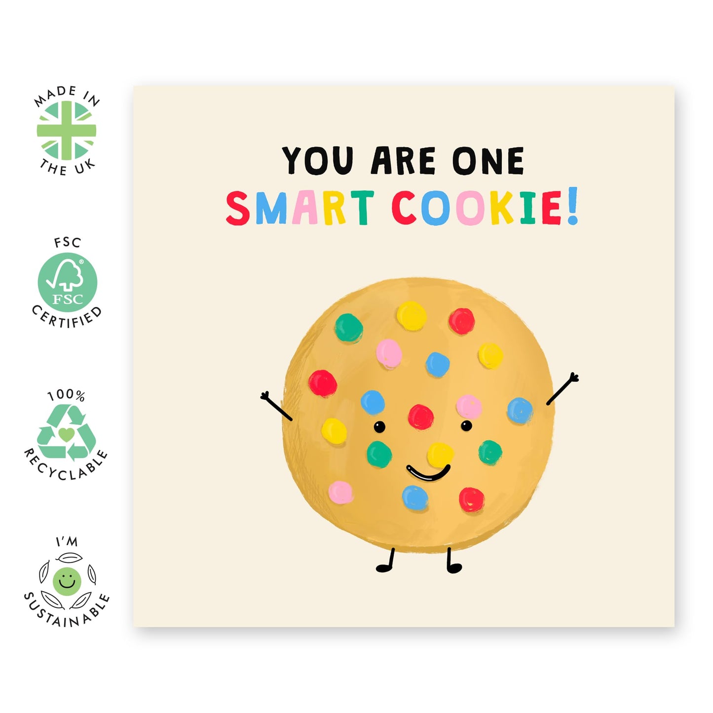 Lovely Birthday Card for Him Her - 'Smart Cookie' - Gifts for Kids, Children, Son, Daughter, Friends, Wife, Girlfriend, Mum, Husband, Boyfriend - Sweet - Comes with Stickers