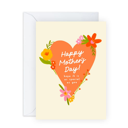 Happy Mother’s Day Card – Heart & Flowers – Gifts for Mum,  Mama, Ma, Her, Wife, Sister, Grandma, Nan, Auntie, Friends from Son, Daughter, Husband - Thoughtful Message -Comes with Stickers