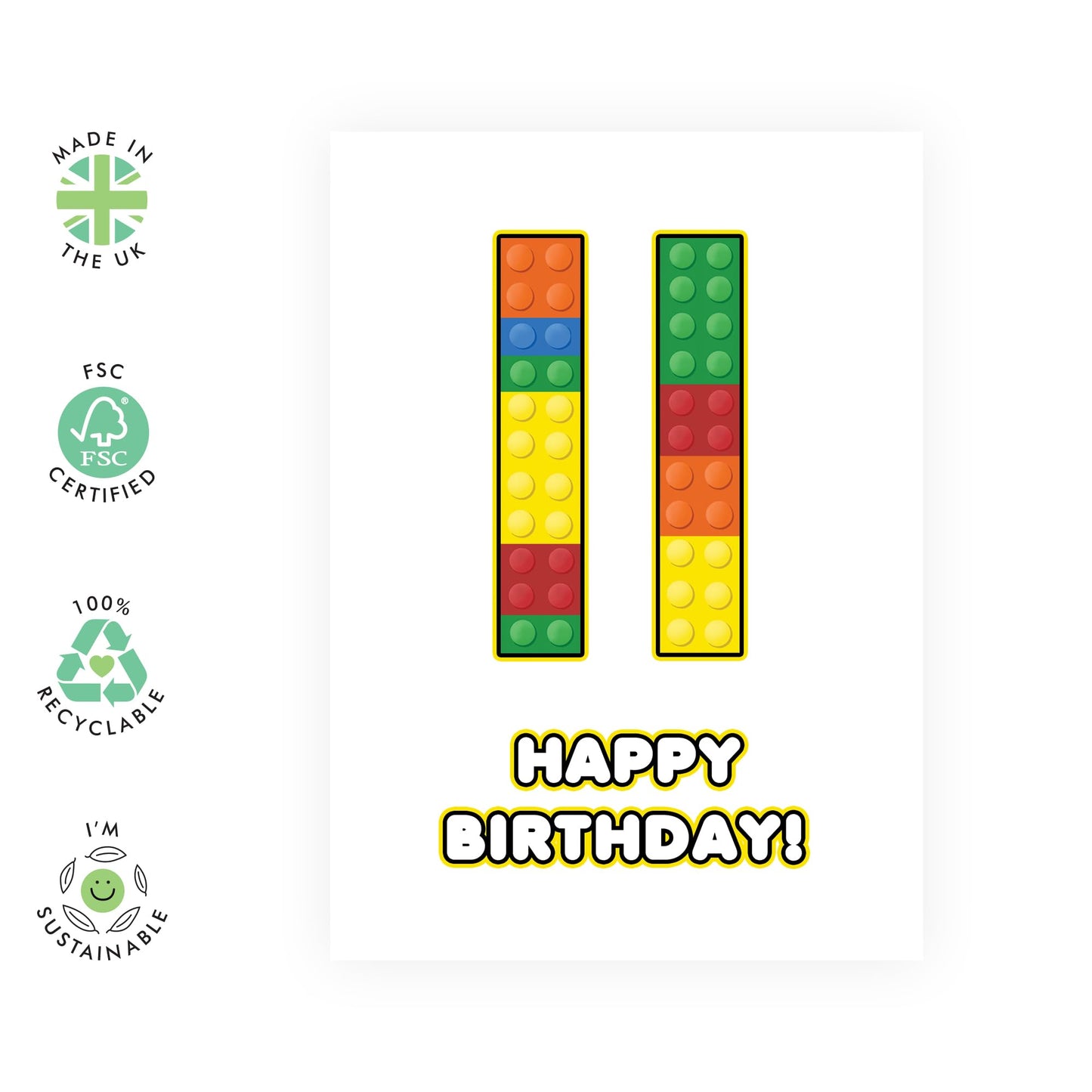 Boy Birthday Card For Son Grandson - Eleven Years Old - 11 Building Block - 11th Bday Gifts For Nephew - Building Block - Happy Eleventh Birthday Cards For Kids - Comes With Sticker By Central 23