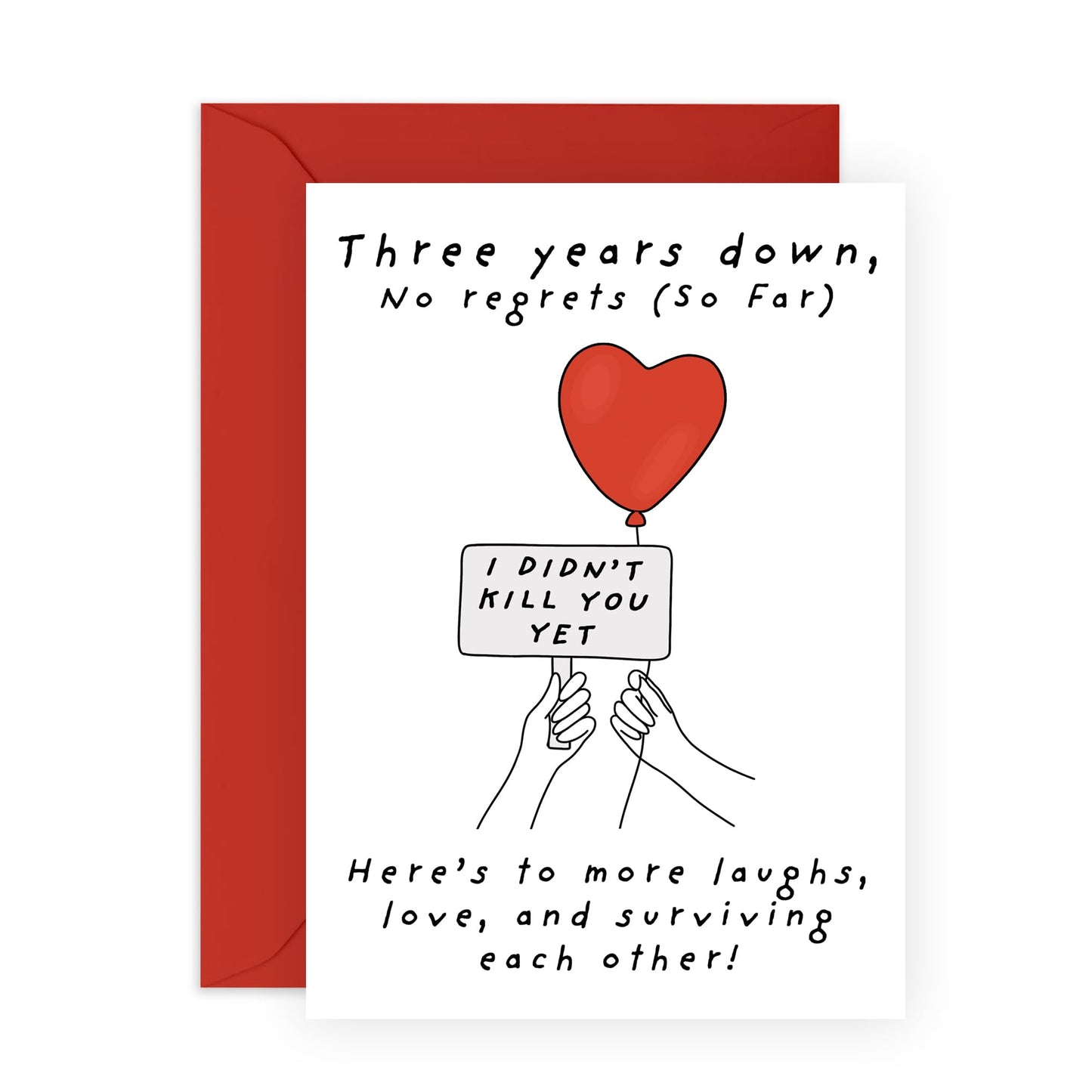 Hilarious 3rd Anniversary Card for Her or Him - 'Three Years Down' - Gifts for Girlfriend, Boyfriend, Husband, Wife, Spouse, Babe, Lovebug, Darling, Hun, Other Half - Third - Comes with Fun Stickers