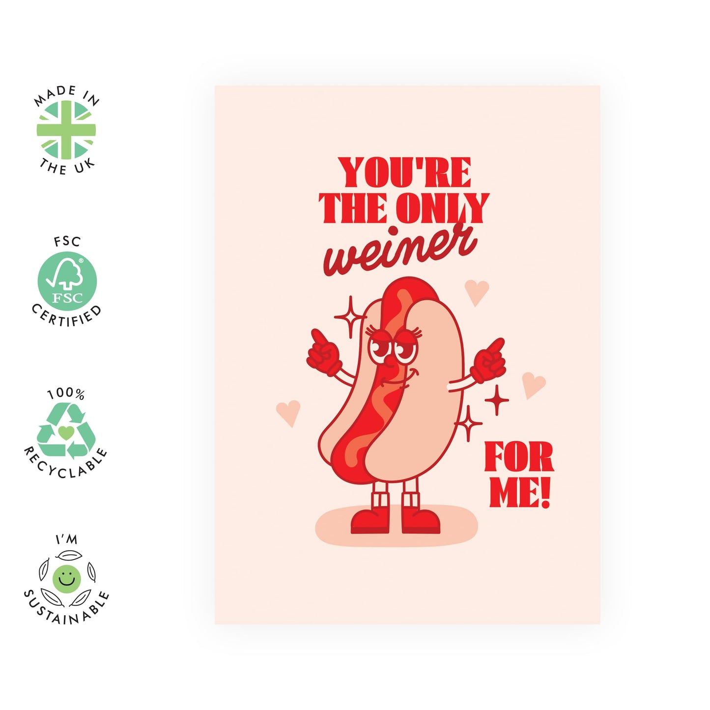 Wedding Anniversary Card For Husband Wife - You're The Only Weiner For Me - Romantic Anniversary Card For Him - Valentines Card For Girlfriend Boyfriend Partner - Comes With Fun Stickers By Central 23
