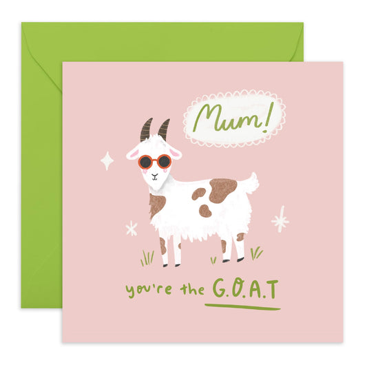 Hilarious Animal Birthday Card - 'Goat Mum' - Gifts for Mother, Mammy, Mummy, Ma, Mama, In-Law, Step Mum, Mam - Greatest of All Time - Comes with Fun Stickers