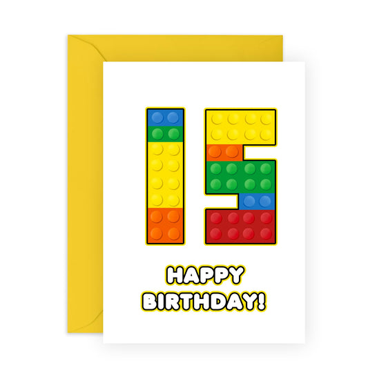15th Birthday Card For Boys Or Girls - 15 Building Block - Happy Fifteenth Birthday Card For Teens - Building Block - Gifts For Him Son Nephew Grandson - Comes With Fun Stickers By Central 23