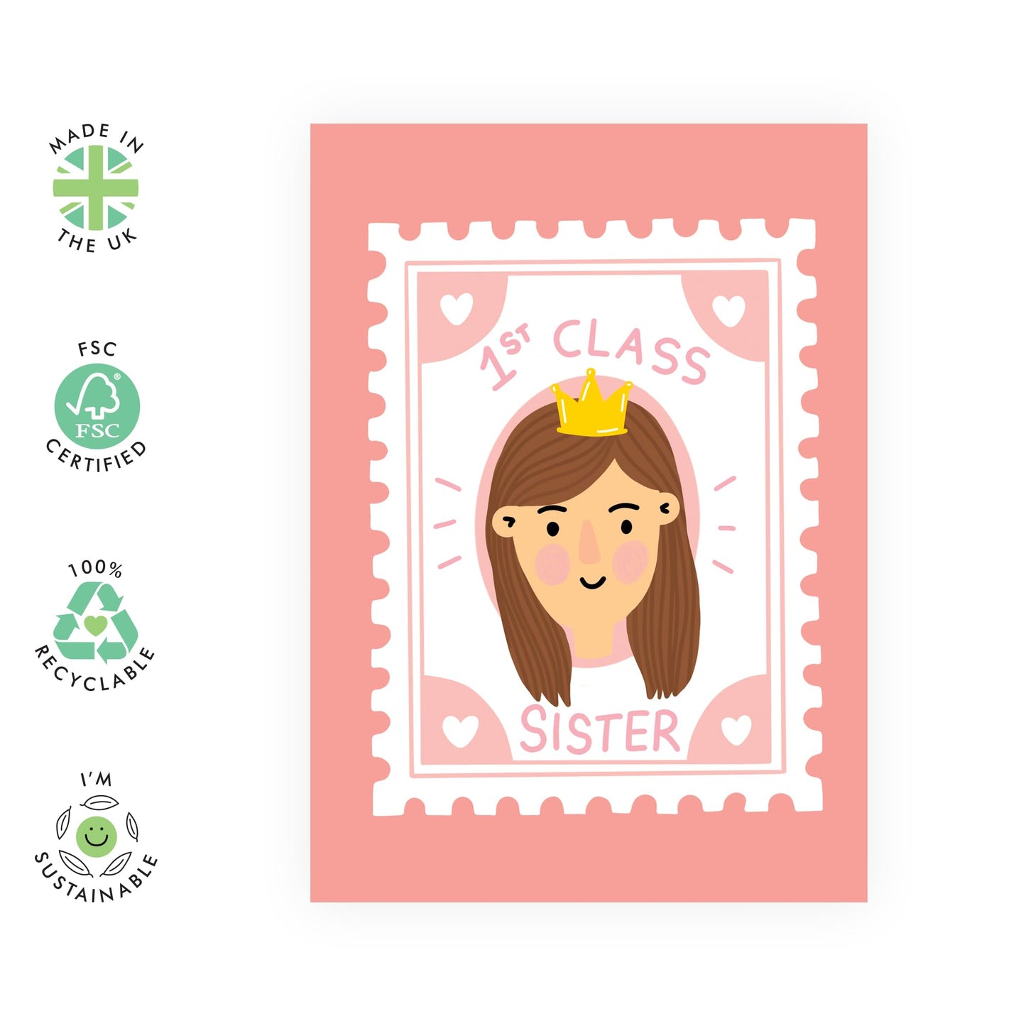 Sister Birthday Card - 1st Class Sister - Celebration Greeting Cards For Siblings - Thank You Cards, Congratulations, Goodluck Sister Cards - Gifts For Her - Comes With Stickers By Central 23