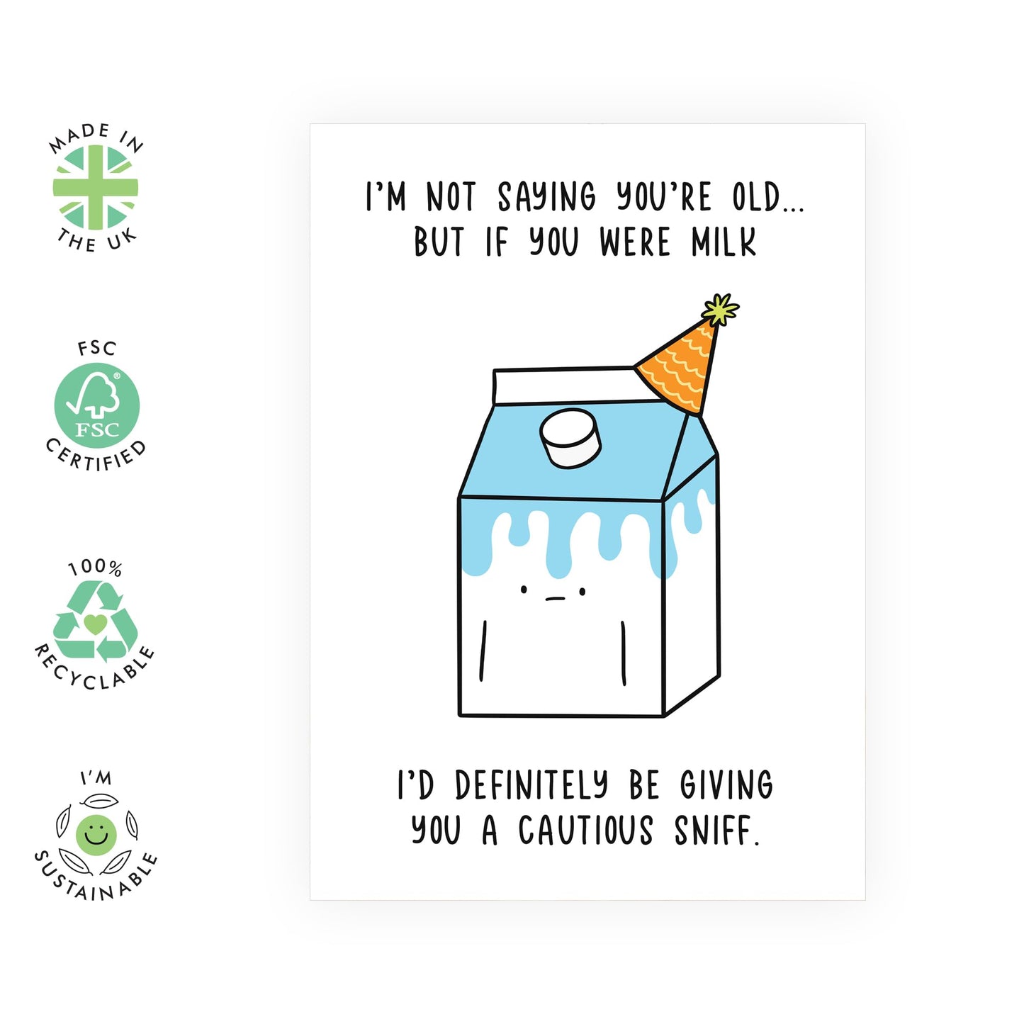 Hilarious Birthday Card - 'Catious Sniff Milk' - Gifts for Best Friends, BFF, Co-workers, Colleagues, Bruv, Mates, Bro, Girlfriend, Bestie, Dad, Uncle, Auntie - Expiration - Comes with Fun Stickers