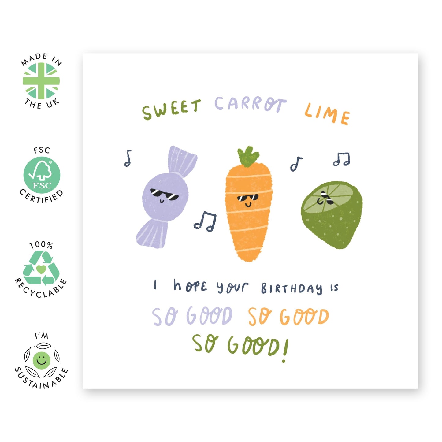 Vegetables Happy Birthday Card Vegetables - 'Sweet Carrot Lime - Gifts for Friends, Girlfriends, Sister, Coworker, Bestie, BFF - Veggies Singing - Comes with Fun Stickers