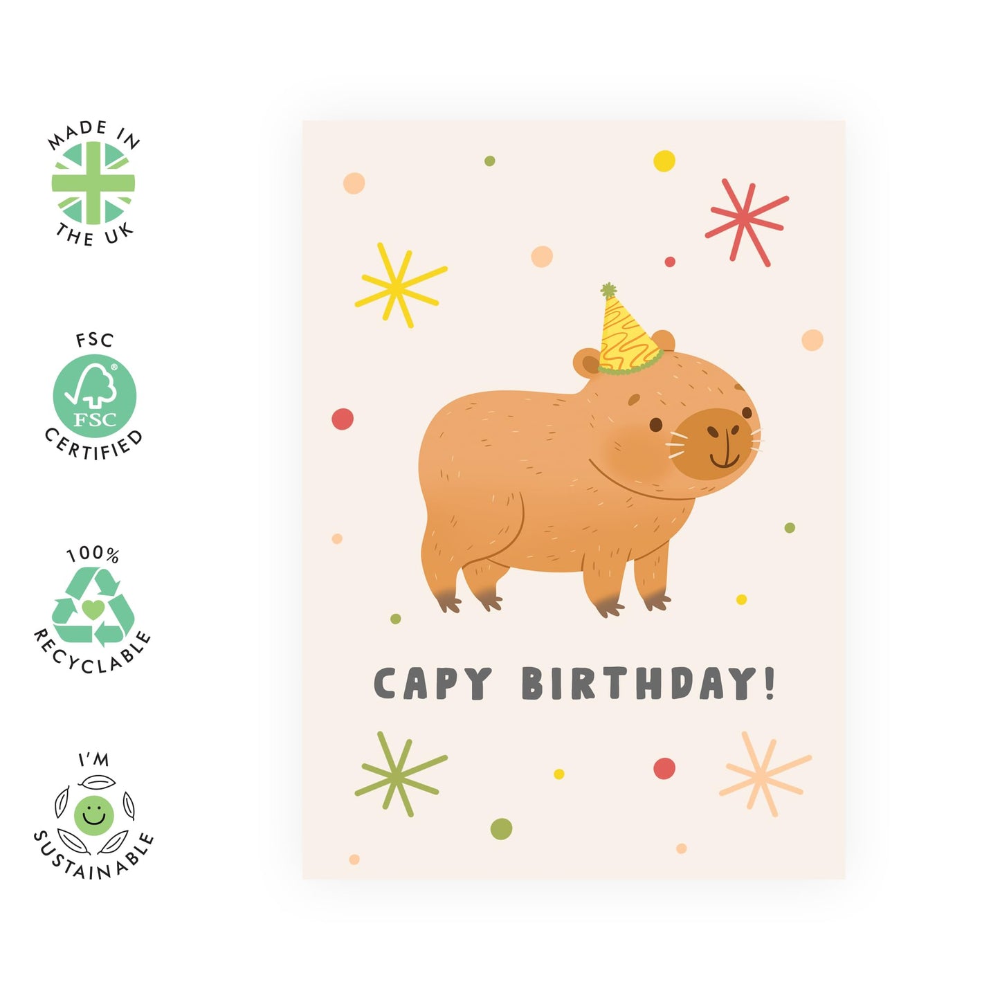 Happy Birthday Cards For Her Him - Capy Birthday Doodles - Funny Animal Puns - Cute Greeting Cards For Men Women - Gifts For Mum Dad Sister - Comes With Fun Stickers - By Central 23
