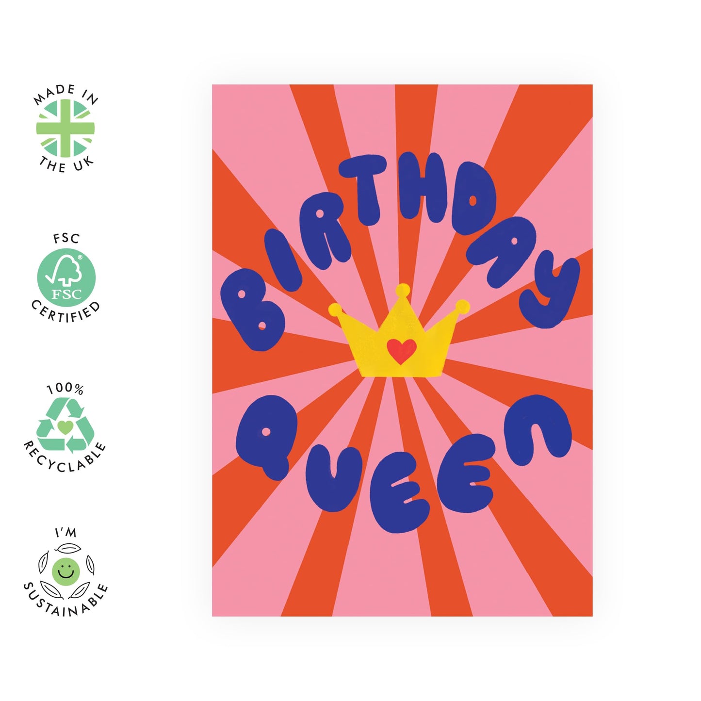 Birthday Queen Card – Fun & Bold Crown Design for Her, Wife, Mother, Mum, Girlfriend, Sister, In Law, Step Mum, Ladies, Grandma, Nana, Mimi, Friends, Bestie, BFF - Comes with Fun Stickers