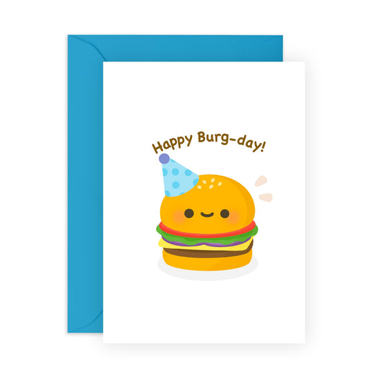 Funny Birthday Cards For Men Women - Happy Burg-day - Burger Pun - Humorous Birthday Card For Son Daughter Mum Dad - Gifts For Him Her - Comes With Stickers - By Central 23
