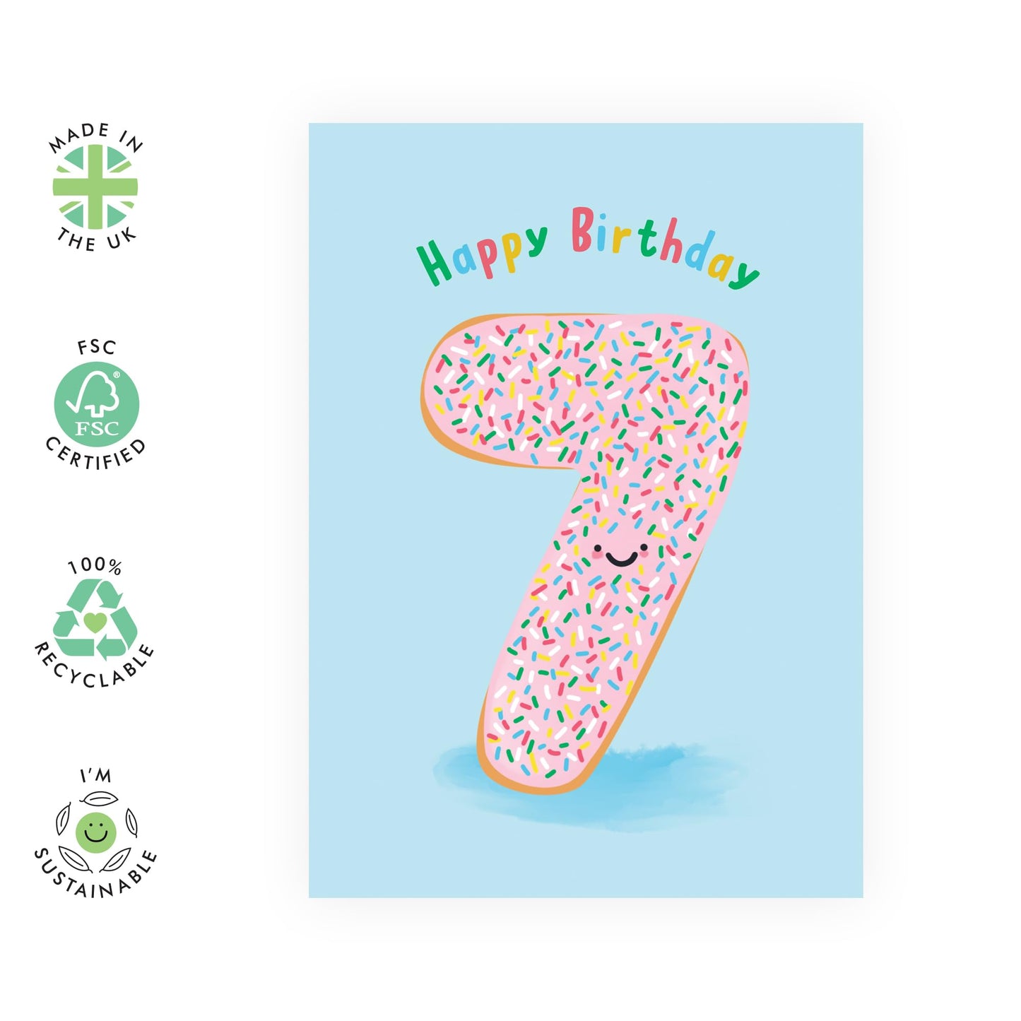 7th Birthday Card Boys Girls- Donut Age 7 - Toddler Milestone Cards Age Seven Year Old - Seventh Birthday Cards - Donut - Gifts For Son Daughter Niece Nephew - Comes With Sticker By Central 23