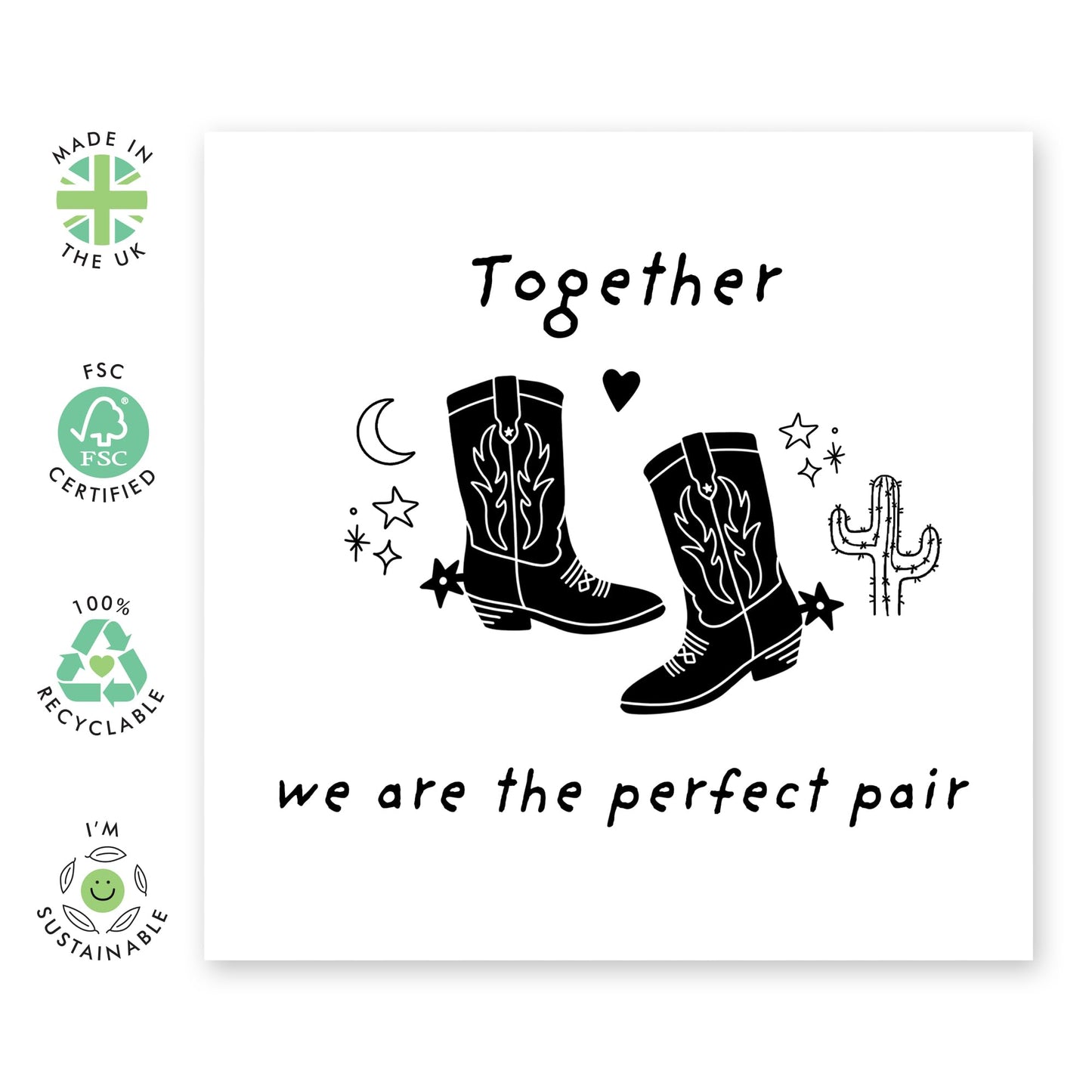 Cowboy Boots Love Card - 'Perfect Pair' - Gifts for Cowboys, Cowgirls, Him, Her, Wife, Husband, Girlfriend, Boyfriend - Knocking Boots - Comes with Fun Stickers