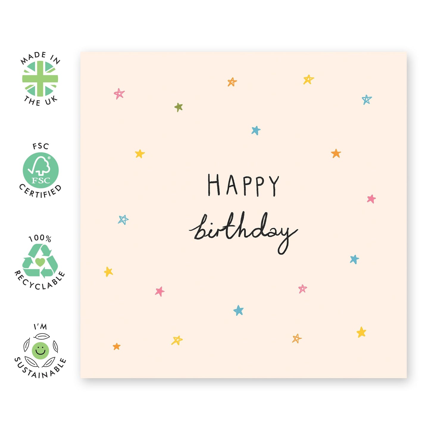 Simple Blue Birthday Card- 'Happy Birthday Stars' - Gifts for Him, Boys, Men, Boyfriend, Colleagues, Coworker, Brother, Uncle, Guys - Little Stars - Comes with Fun Stickers