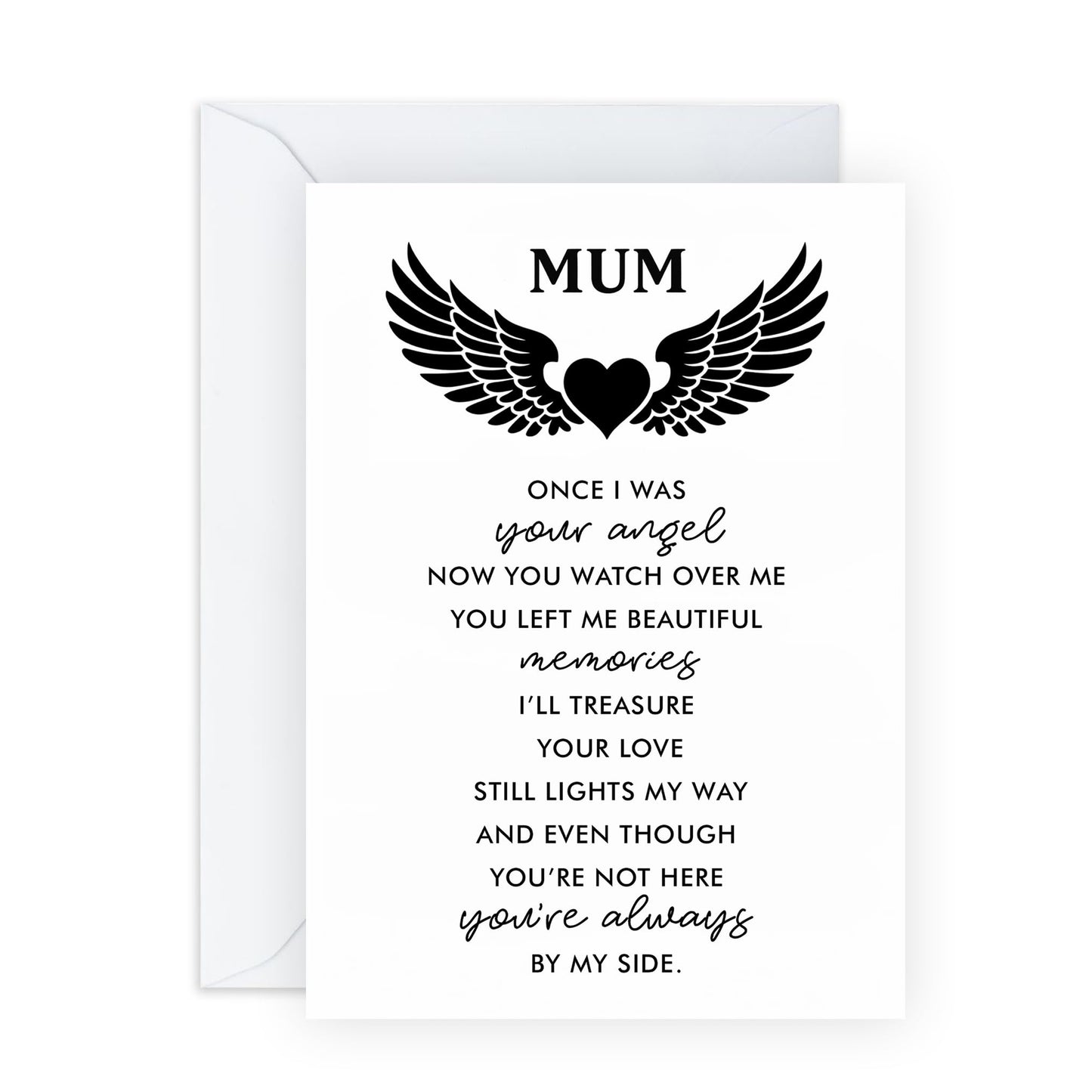 Mum in Heaven Memorial Card - ‘I Have an Angel’ Remembrance Greeting - Mother’s Day Card for Deceased Mum - Elegant Angel Wings & Heart Design - Sympathy Keepsake with White Envelope