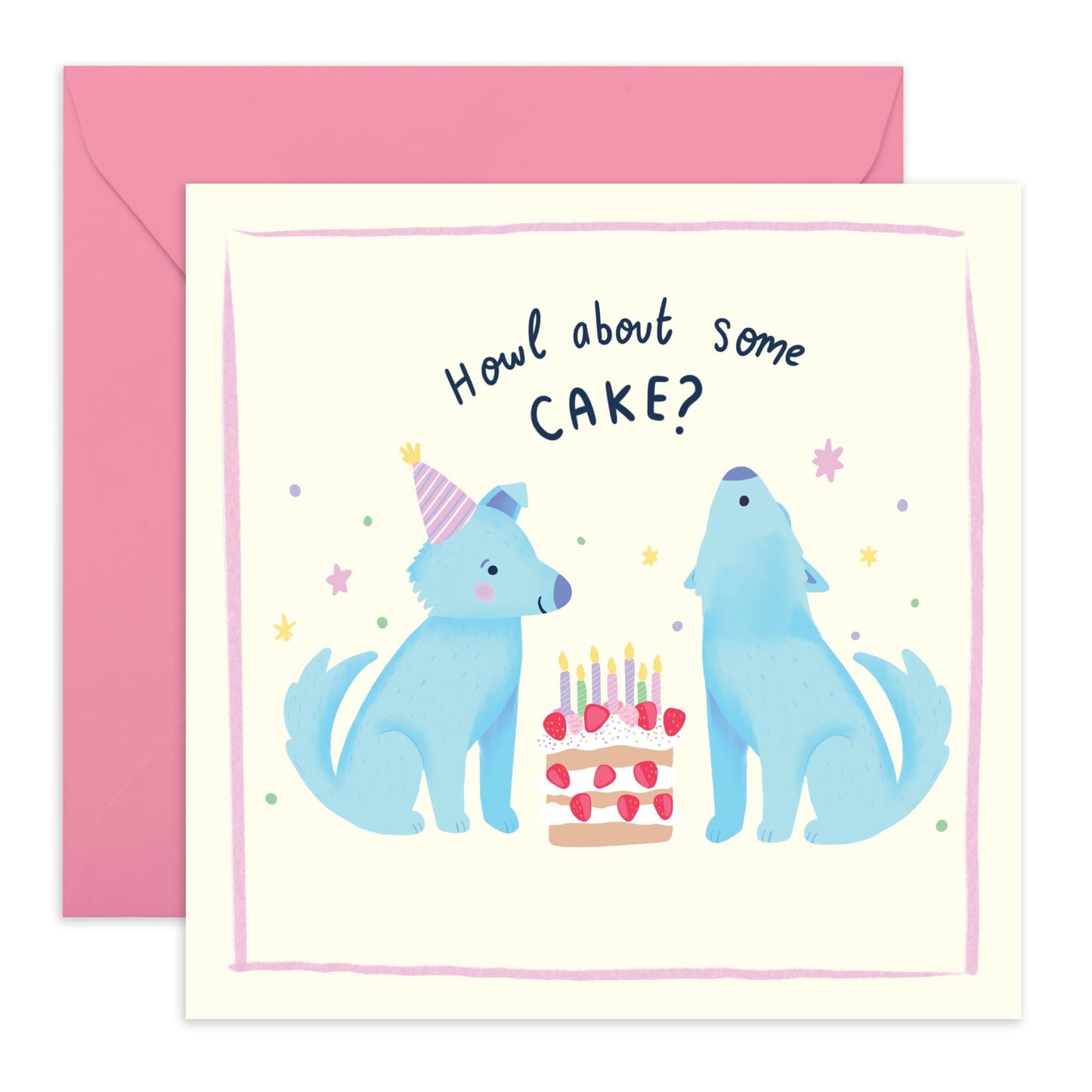 Birthday Greeting Card - 'HOWL ABOUT SOME CAKE' - Perfect for Celebrating with a Fun, Cute Wolf Design - Ideal for Adding a Touch of Humor and Joy to Any Birthday - Comes With Stickers By Central 23