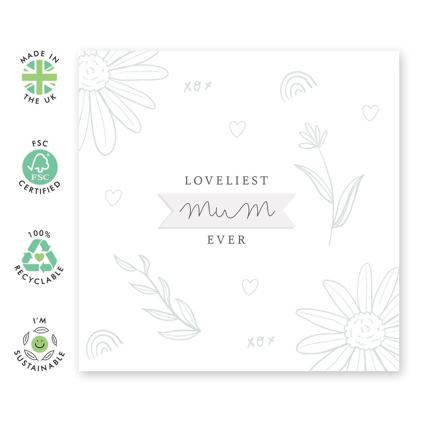 Heartfelt Mum Birthday Card - 'Flowers Loveliest' - Birthday Card for Mum, Mam, Mammy, Mammy, Ma, Women - Thank You Card, Mothers Day Card for Her - Minimalist Floral - Comes with Sweet Stickers