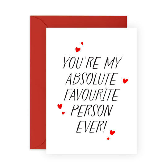 Boyfriend Birthday Card - 'My Favourite Person Ever' - UK Spelling - Happy Valentines Day Card For Girlfriend Best Friend Mom Dad - Husband Anniversary Card - Comes With Cute Stickers